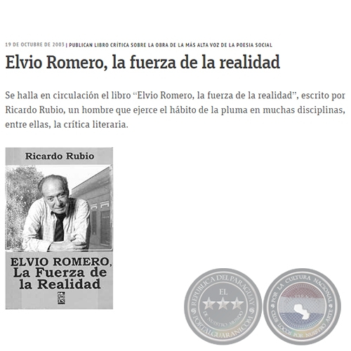 ELVIO ROMERO, LA FUERZA DE LA REALIDAD - Domingo, 19 de Octubre de 2003